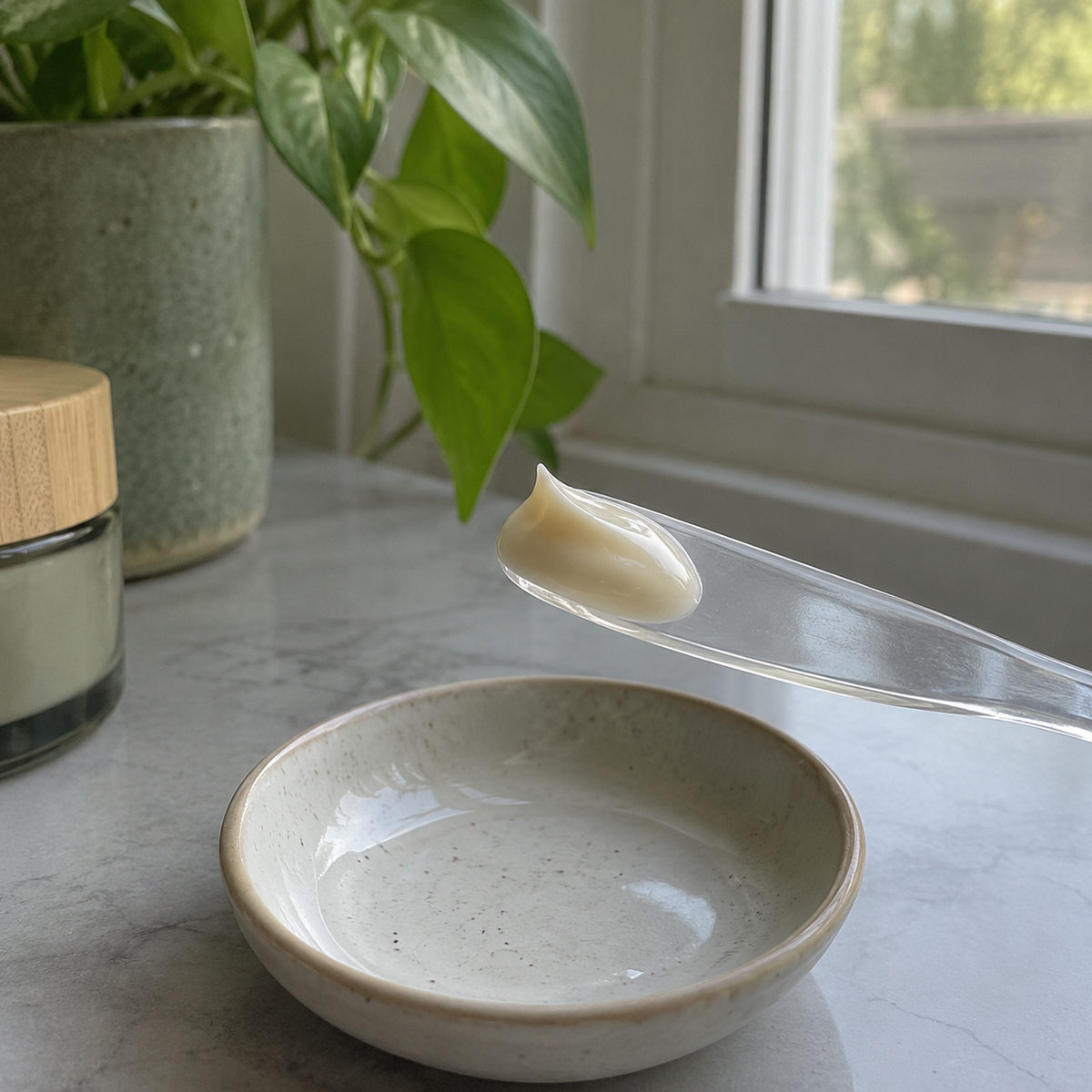 Ivory moisturizer on a glass spatula.