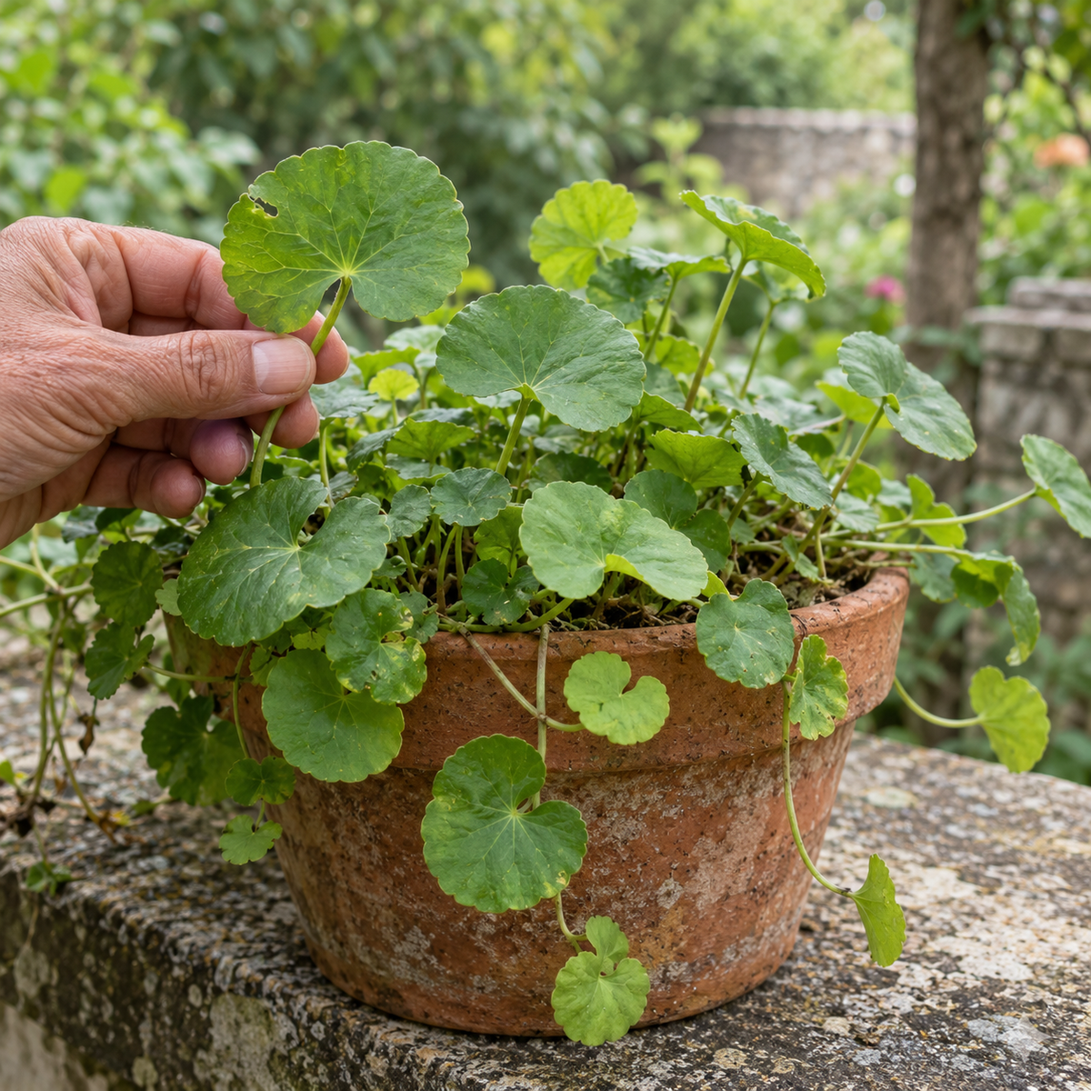 Botanical illustration in a photographic style of Gotu Kola leaves